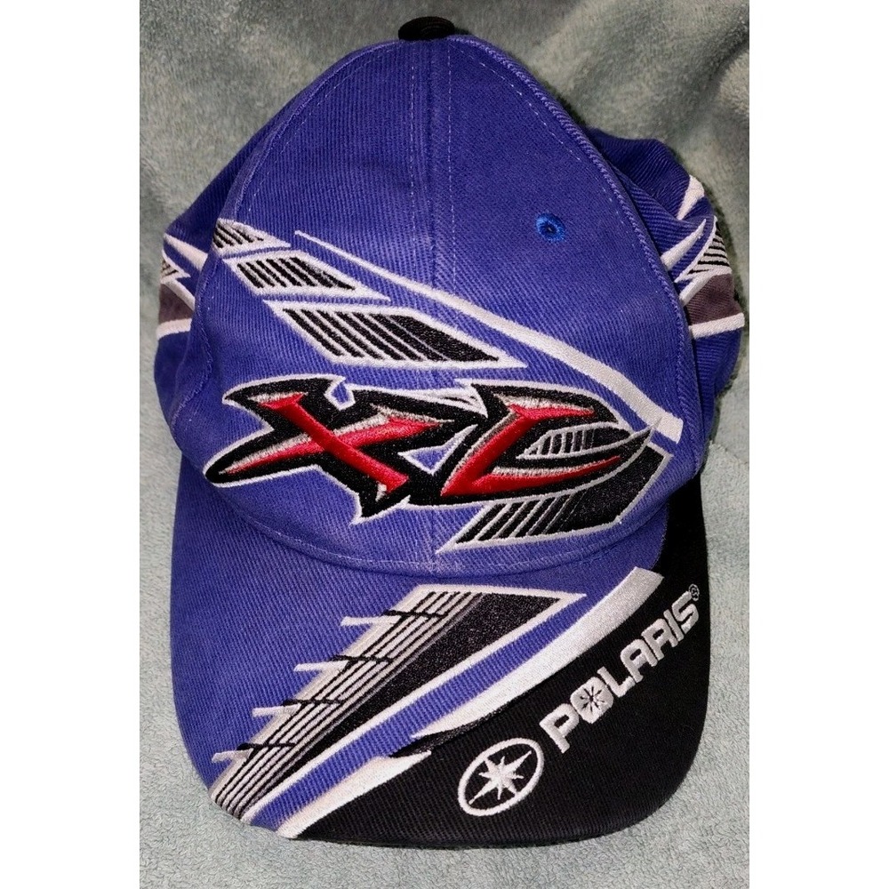 VTG Polaris Snowmobile XC Indy Hat Snap Back Velc Black BlueLogo Embroidered 90s